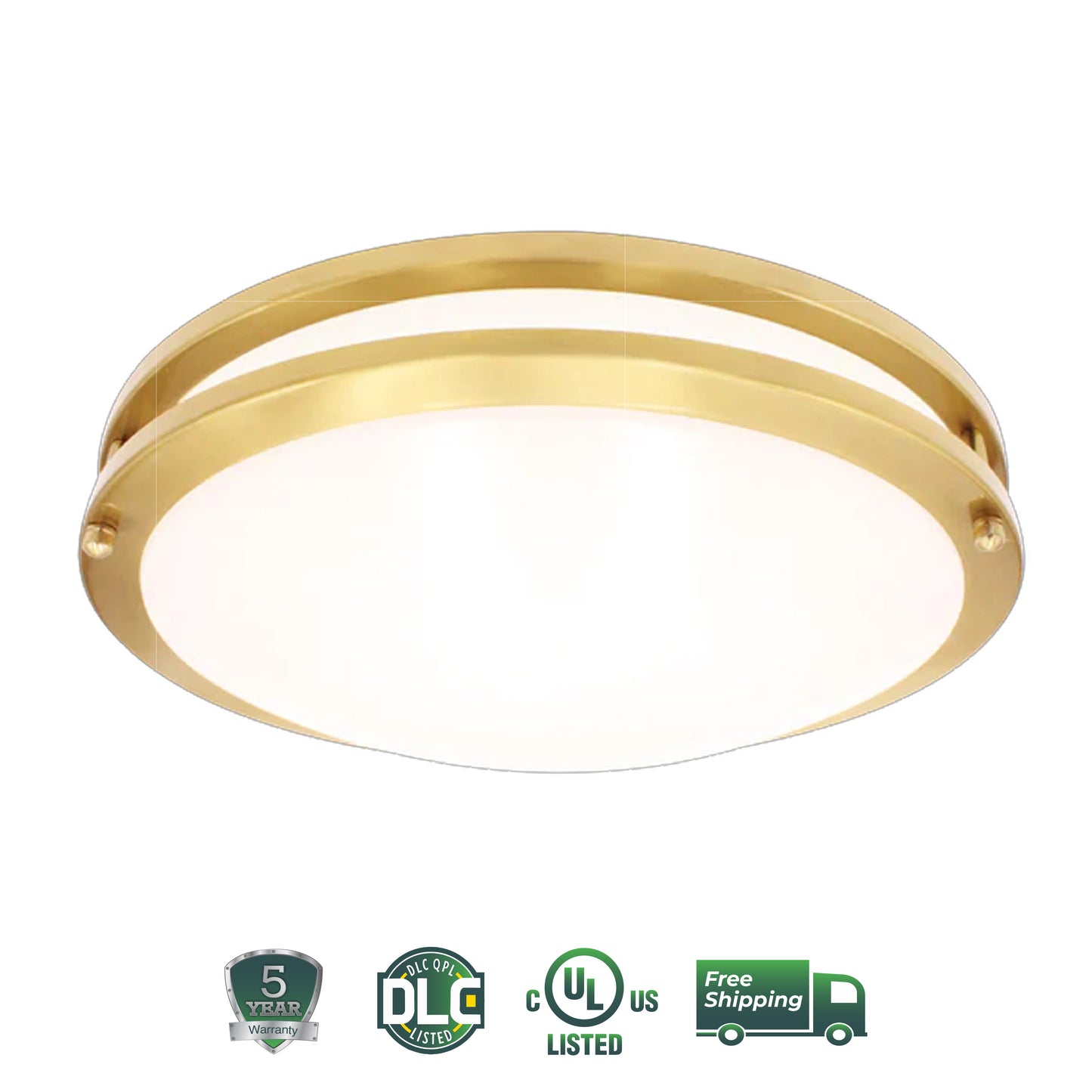 12" LED Double Ring Golden Flushmount Light - 16w with 5-in-1 CCT 2700K/3000K/3500K/4000K/5000K