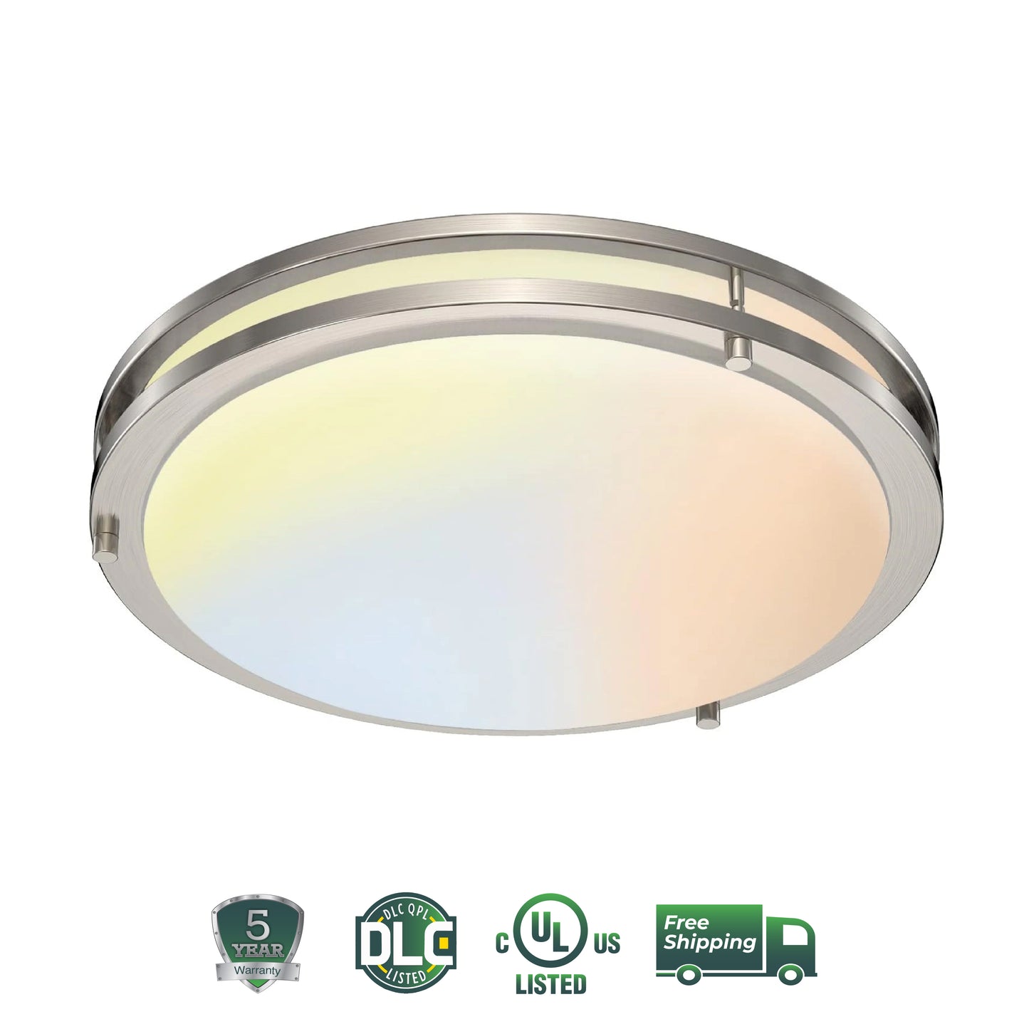 12" LED Double Ring Flushmount Light - 16w with 5-in-1 CCT 2700K/3000K/3500K/4000K/5000K