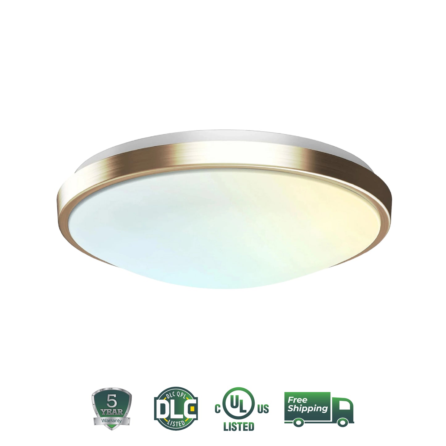 13" Round Brushed Nickel Golden Dimmable Flush Mount Ceiling Light, Single Ring - 1280 Lumens - 16W - 5 Color Switchable (2700K/3000K/3500K/4000K/5000K)