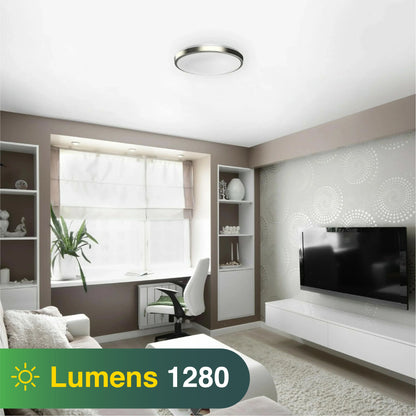 13" Round Brushed Nickel Golden Dimmable Flush Mount Ceiling Light, Single Ring - 1280 Lumens - 16W - 5 Color Switchable (2700K/3000K/3500K/4000K/5000K)