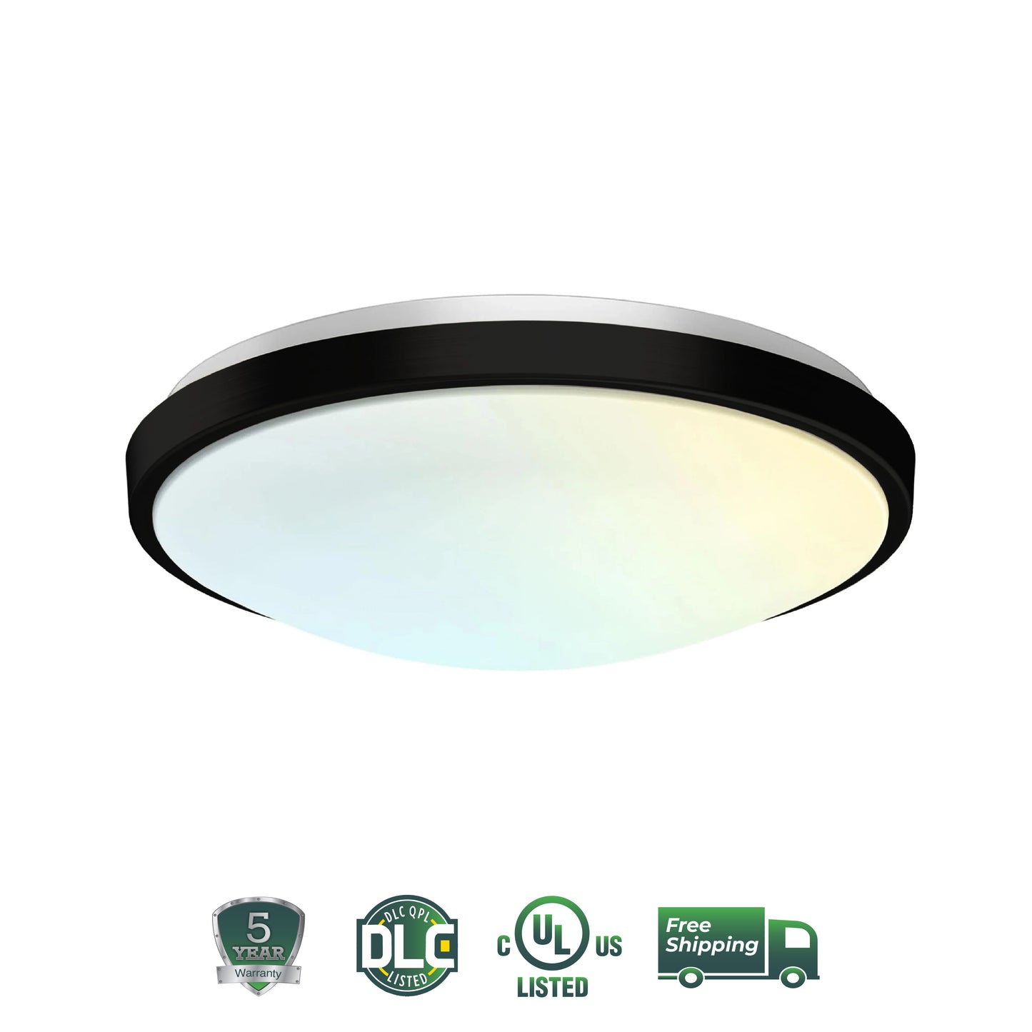 13" Round Brushed Nickel Black Matt Dimmable Flush Mount Ceiling Light, Single Ring - 1280 Lumens - 16W - 5 Color Switchable (2700K/3000K/3500K/4000K/5000K)