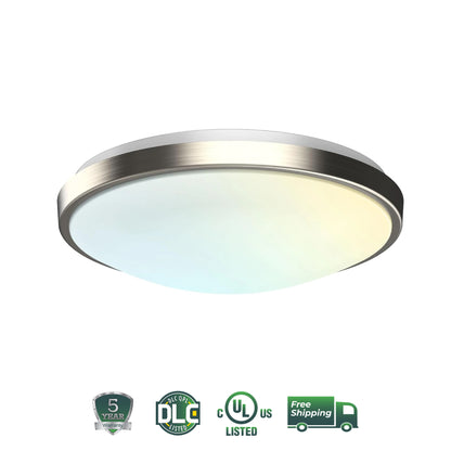 13" Round Brushed Nickel Dimmable Flush Mount Ceiling Light, Single Ring - 1280 Lumens - 16W - 5 Color Switchable (2700K/3000K/3500K/4000K/5000K)