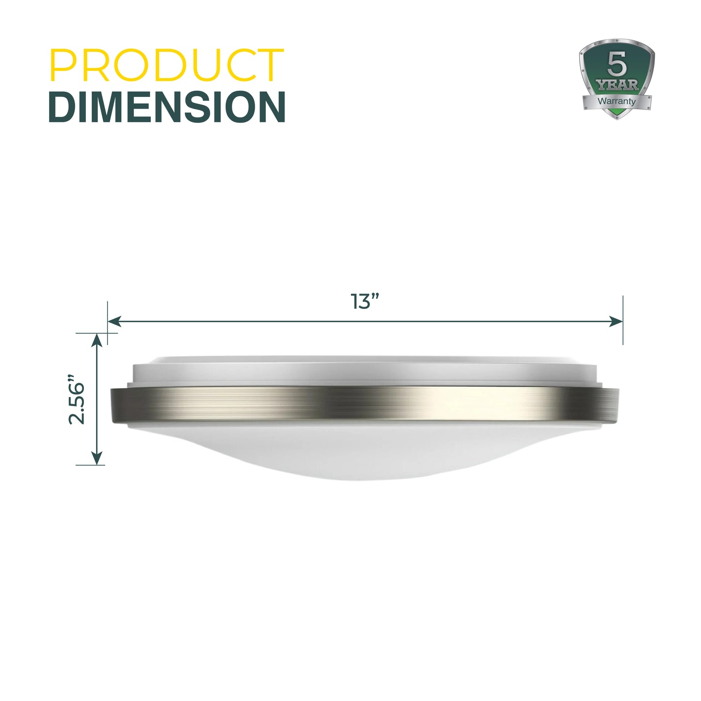 13" Round Brushed Nickel Dimmable Flush Mount Ceiling Light, Single Ring - 1280 Lumens - 16W - 5 Color Switchable (2700K/3000K/3500K/4000K/5000K)