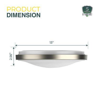 13" Round Brushed Nickel Dimmable Flush Mount Ceiling Light, Single Ring - 1280 Lumens - 16W - 5 Color Switchable (2700K/3000K/3500K/4000K/5000K)