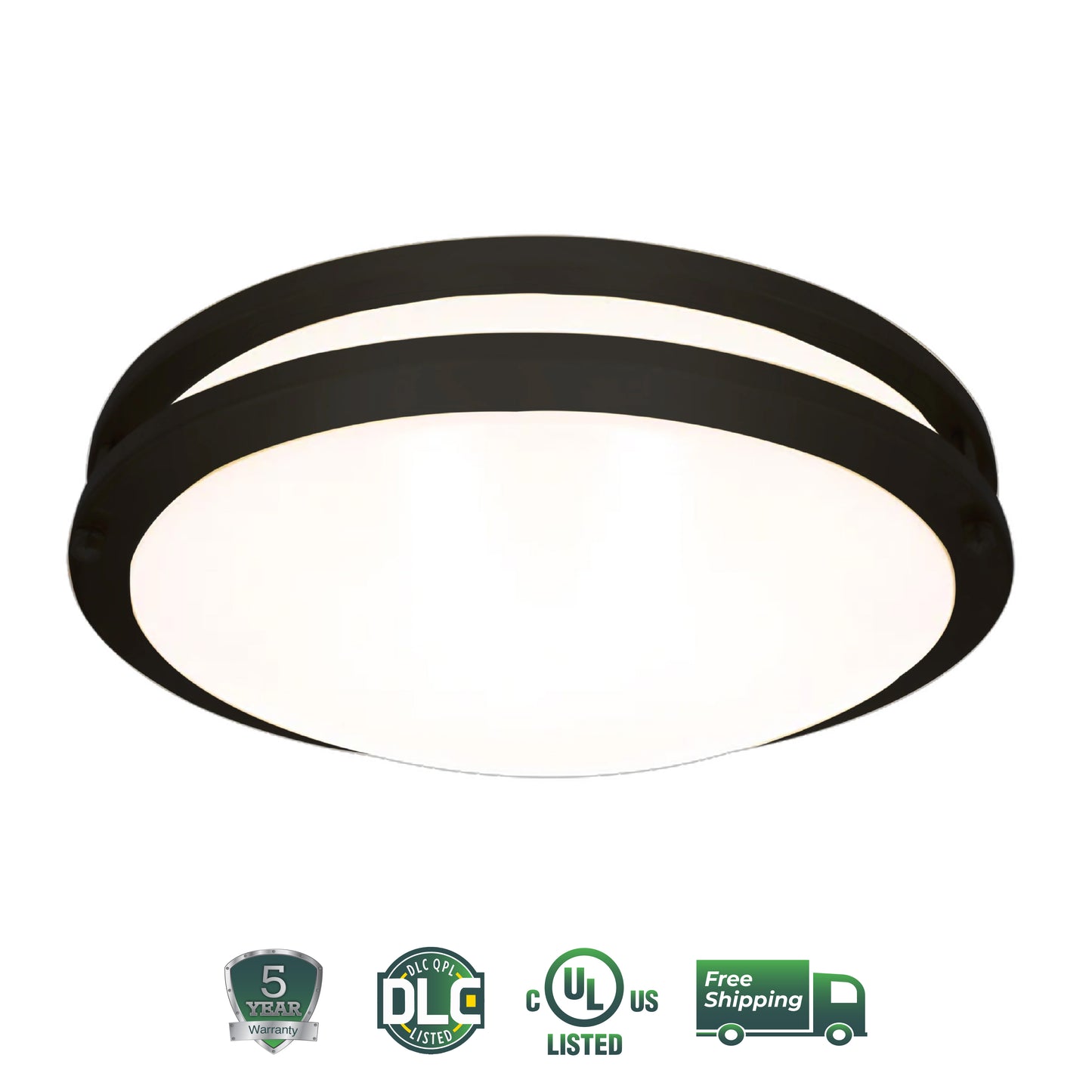 14" LED Double Ring Black Matt Flushmount Light - 22W with 5-in-1 CCT 2700K/3000K/3500K/4000K/5000K