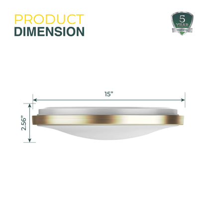 15" Round Brushed Nickel Golden Dimmable Flush Mount Ceiling Light | 1760 Lumens | 22W | 5 Color Switchable (2700K/3000K/3500K/4000K/5000K)