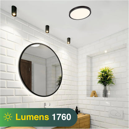 15" Round Brushed Nickel Black Matt Dimmable Flush Mount Ceiling Light | 1760 Lumens | 22W | 5 Color Switchable (2700K/3000K/3500K/4000K/5000K)