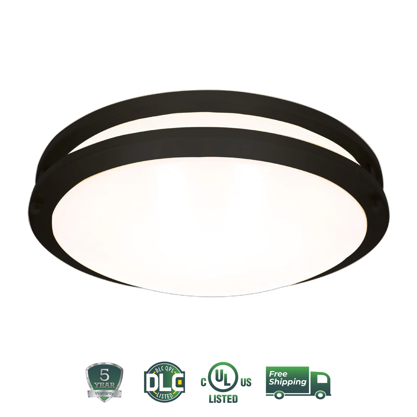 16" LED Double Ring Black Matt Flushmount Light - 26W with 5-in-1 CCT (2700K/3000K/3500K/4000K/5000K)