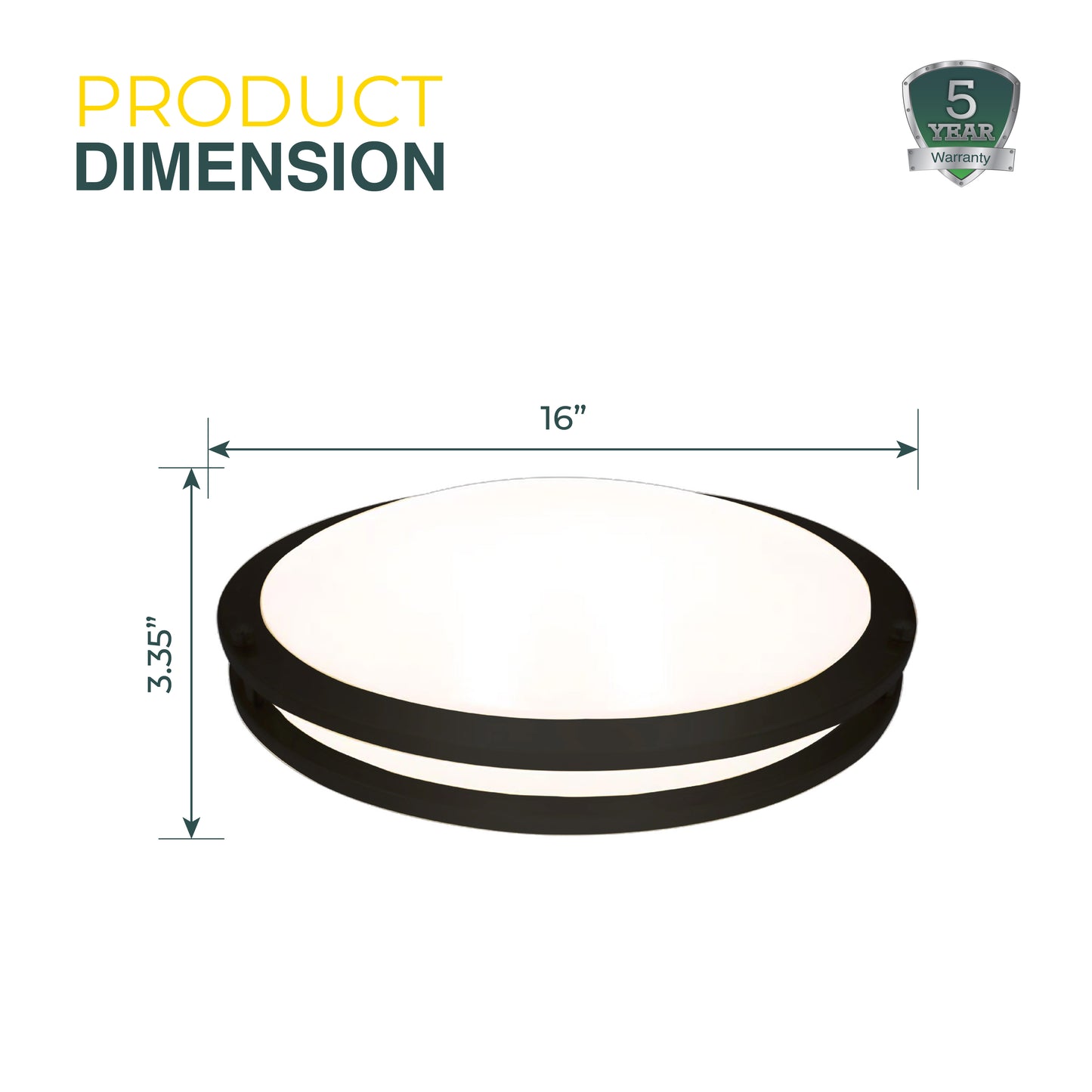 16" LED Double Ring Black Matt Flushmount Light - 26W with 5-in-1 CCT (2700K/3000K/3500K/4000K/5000K)