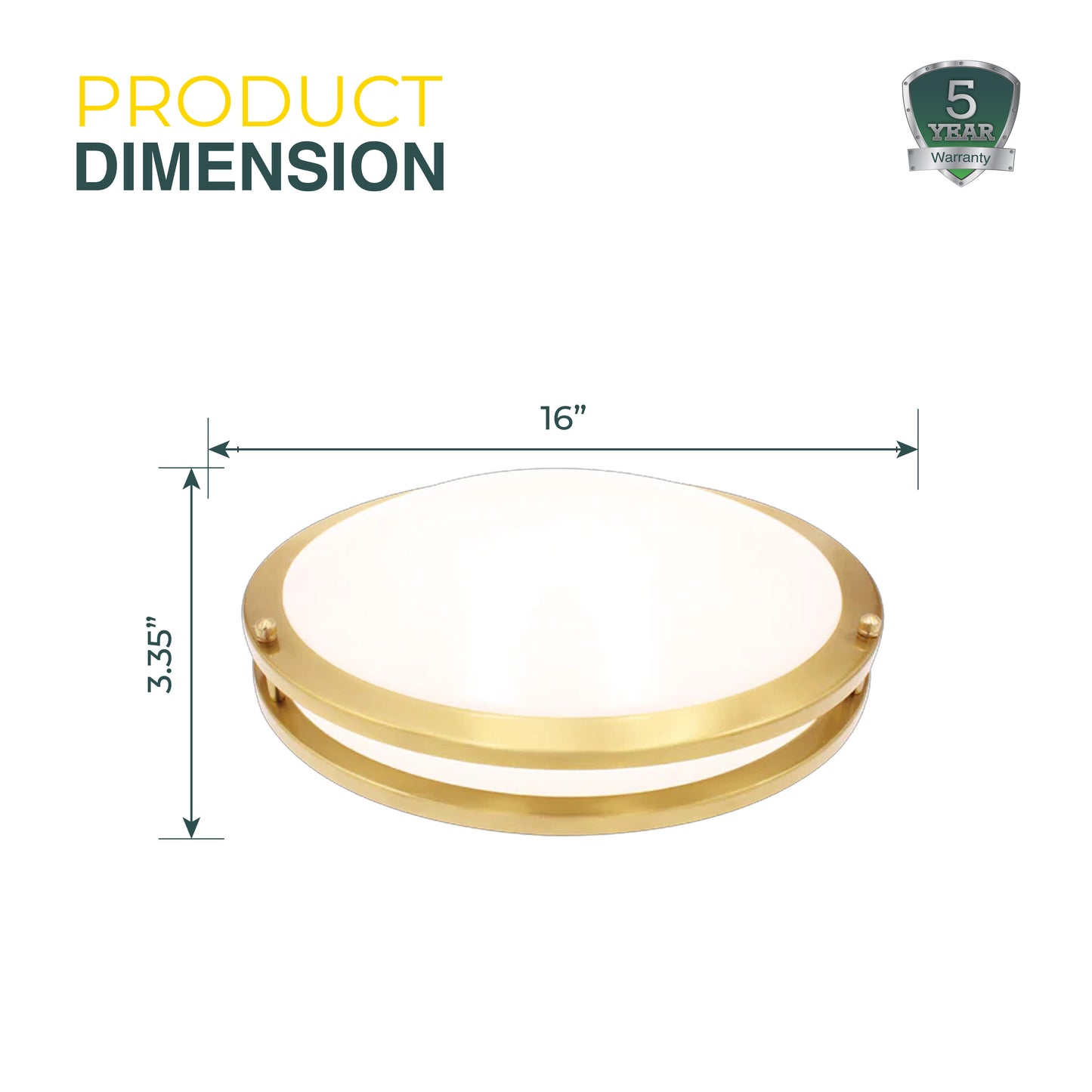 16" LED Double Ring Golden Flushmount Light - 26W with 5-in-1 CCT (2700K/3000K/3500K/4000K/5000K)