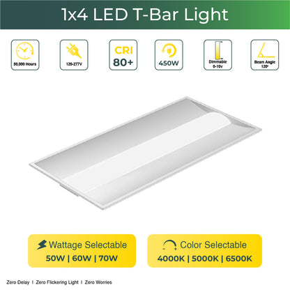 2x4 LED Troffer 7700 Lumens, Adjustable Wattage 50W-72W, Selectable CCT 4000K-6500K CCT