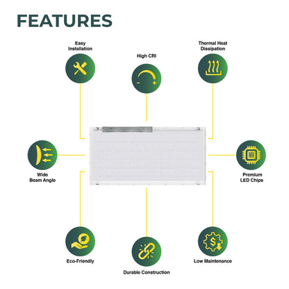 2x4 LED Panel 6500 Lumens, Adjustable Wattage 25W-50W, Selectable CCT 3500K-6500K