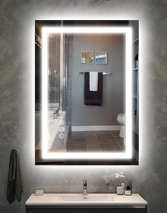 20"x28" Rectangular Shaped Frameless Luxora Black LED Bathroom Mirror with Front & Backlit, Dual LED Strips, Anti-Fog, Dimmable, 3 Colors Options, UL Listed (Horizontal/Vertical)