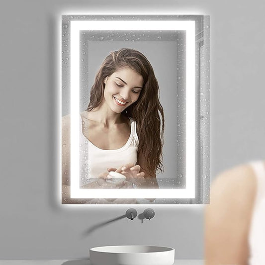 24"x36" Rectangular Shaped Frameless Luxora Black LED Bathroom Mirror with Front & Backlit, Dual LED Strips, Anti-Fog, Dimmable, 3 Colors Options, UL Listed (Horizontal/Vertical)