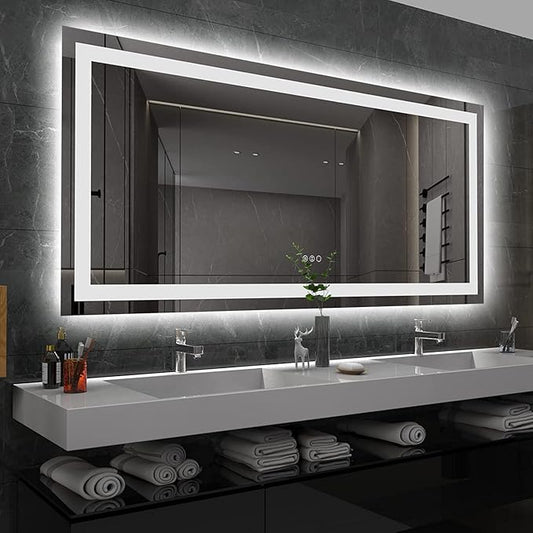 60"x36" Rectangular Shaped Frameless Luxora Black LED Bathroom Mirror with Front & Backlit, Dual LED Strips, Anti-Fog, Dimmable, 3 Colors Options, UL Listed (Horizontal/Vertical)