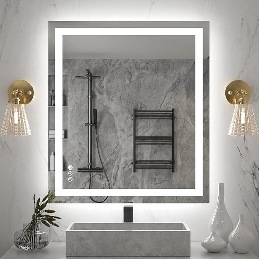 32"x36" Rectangular Shaped Frameless Luxora Black LED Bathroom Mirror with Front & Backlit, Dual LED Strips, Anti-Fog, Dimmable, 3 Colors Options, UL Listed (Horizontal/Vertical)