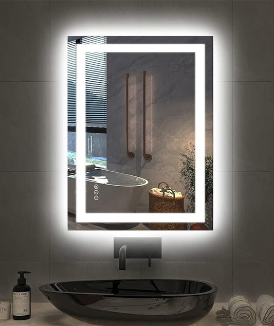 24"x32" Rectangular Shaped Frameless Luxora Black LED Bathroom Mirror with Front & Backlit, Dual LED Strips, Anti-Fog, Dimmable, 3 Colors Options, UL Listed (Horizontal/Vertical)