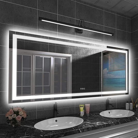 72"x32" Rectangular Shaped Frameless Luxora Black LED Bathroom Mirror with Front & Backlit, Dual LED Strips, Anti-Fog, Dimmable, 3 Colors Options, UL Listed (Horizontal/Vertical)