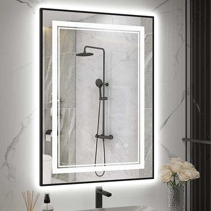 LED mirror with modern design – sleek, illuminated mirror providing enhanced lighting for vanity, bathroom, or makeup use, perfect for clarity and style