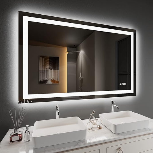 48"x30" Rectangular Shaped Frameless Luxora Black LED Bathroom Mirror with Front & Backlit, Dual LED Strips, Anti-Fog, Dimmable, 3 Colors Options, UL Listed (Horizontal/Vertical)