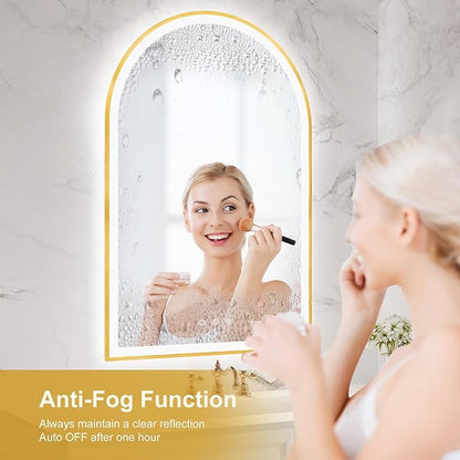 20"x30" Arched Shaped Gold Aluminum Framed LED Bathroom Mirror with Front & Backlight, Anti-Fog, Dimmable, UL Listed