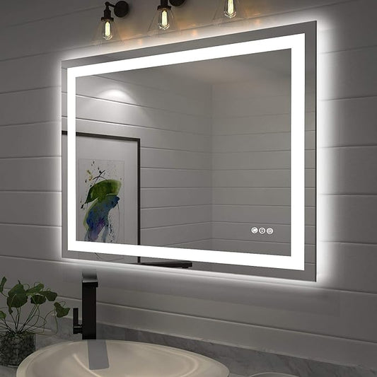 40"x32" Rectangular Shaped Frameless Luxora Black LED Bathroom Mirror with Front & Backlit, Dual LED Strips, Anti-Fog, Dimmable, 3 Colors Options, UL Listed (Horizontal/Vertical)