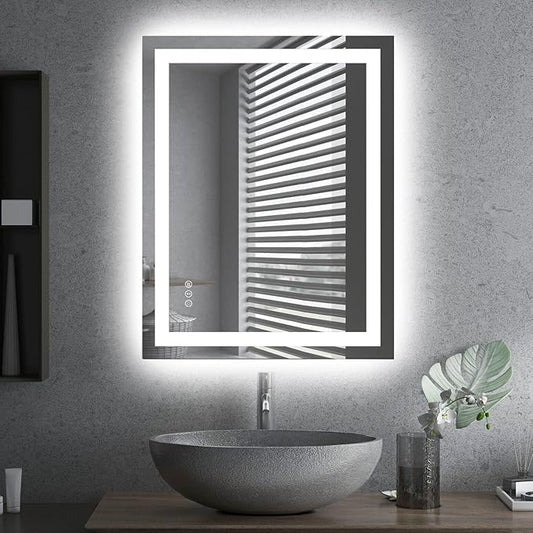 28"x36" Rectangular Shaped Frameless Luxora Black LED Bathroom Mirror with Front & Backlit, Dual LED Strips, Anti-Fog, Dimmable, 3 Colors Options, UL Listed (Horizontal/Vertical)