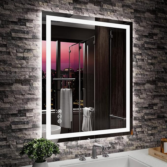 24"x30" Rectangular Shaped Frameless Luxora Black LED Bathroom Mirror with Front & Backlit, Dual LED Strips, Anti-Fog, Dimmable, 3 Colors Options, UL Listed (Horizontal/Vertical)