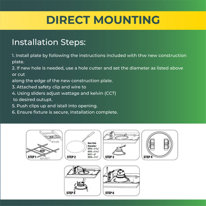 Commercial Recessed LED Lighting, 6 Inch, 22W-15W-10W, Selectable Wattage & CCT, 1800 Lumens