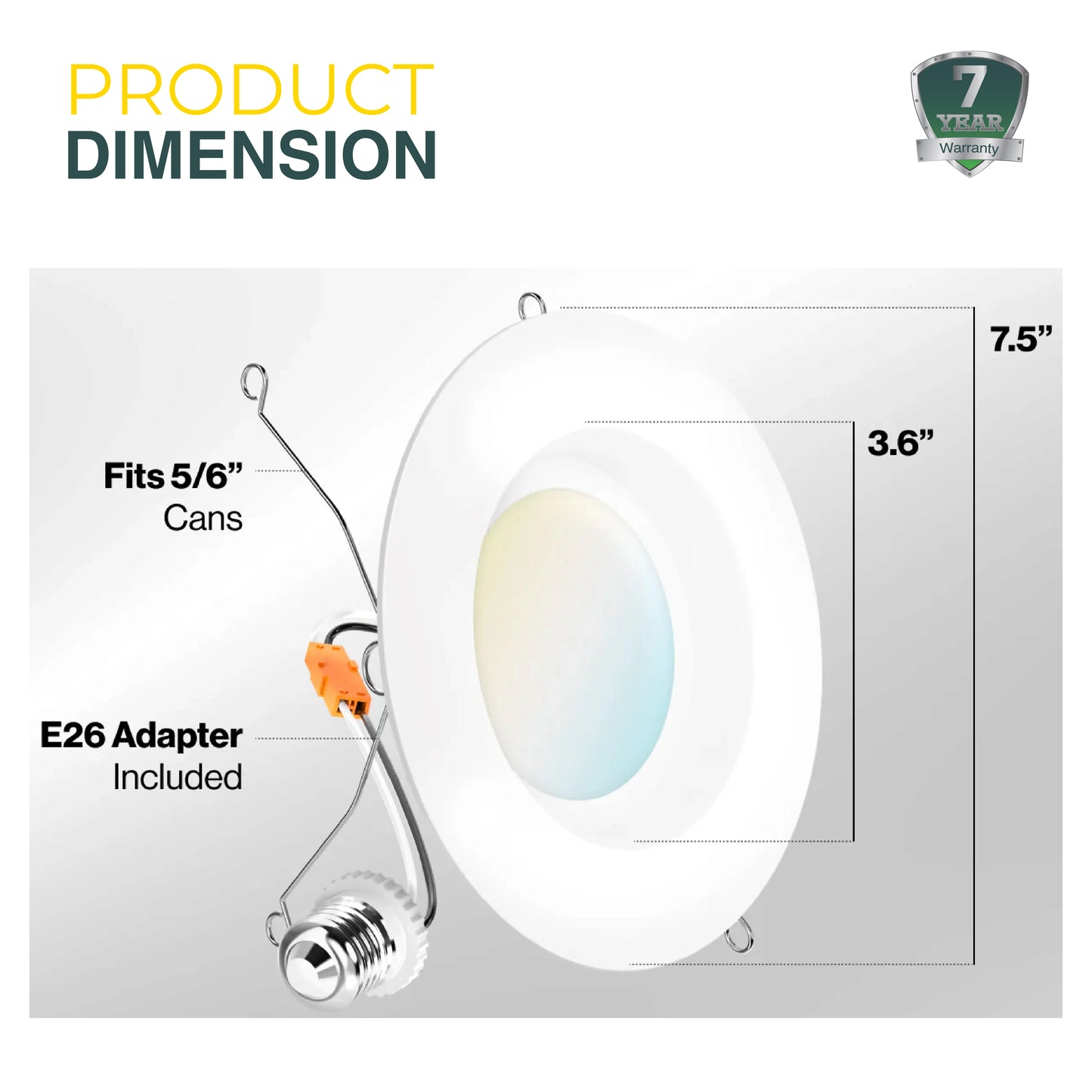 Recessed LED Lighting, 5-6 Inch, Disk Downlight, 18W, Selectable CCT, 1050 Lumens