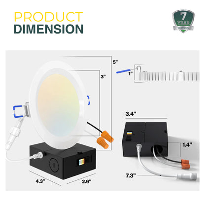 Recessed LED Lighting, 4 Inch, Slim, Baffle Trim, Selectable CCT