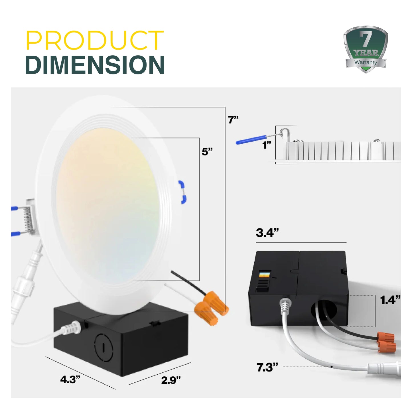 Recessed LED Lighting, 6 Inch, Selectable CCT, Slim, Wafer Thin, Baffle Trim, 850 Lumens