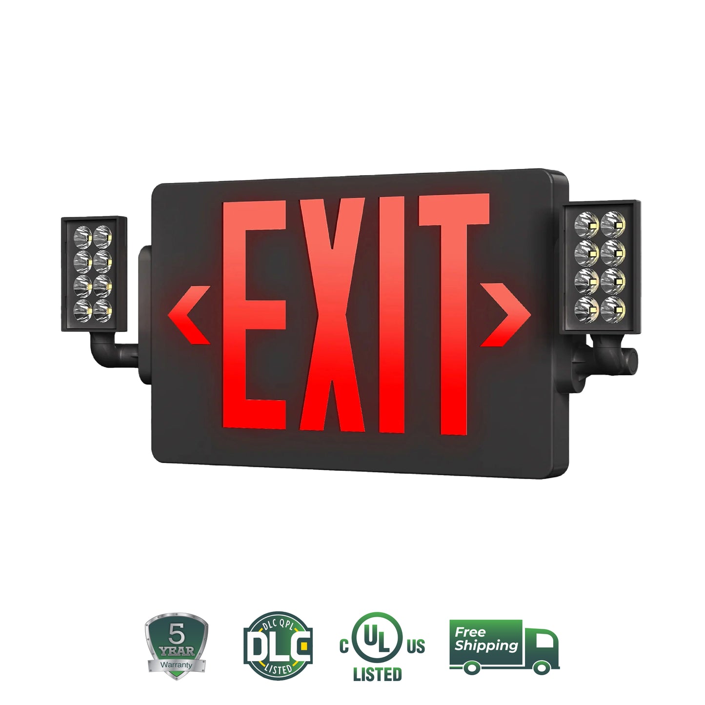 Black 2 Head LED Exit Sign