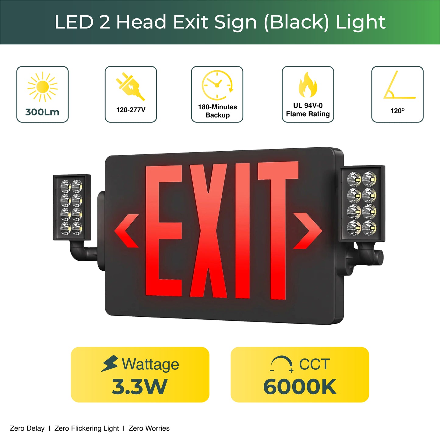 Black 2 Head LED Exit Sign