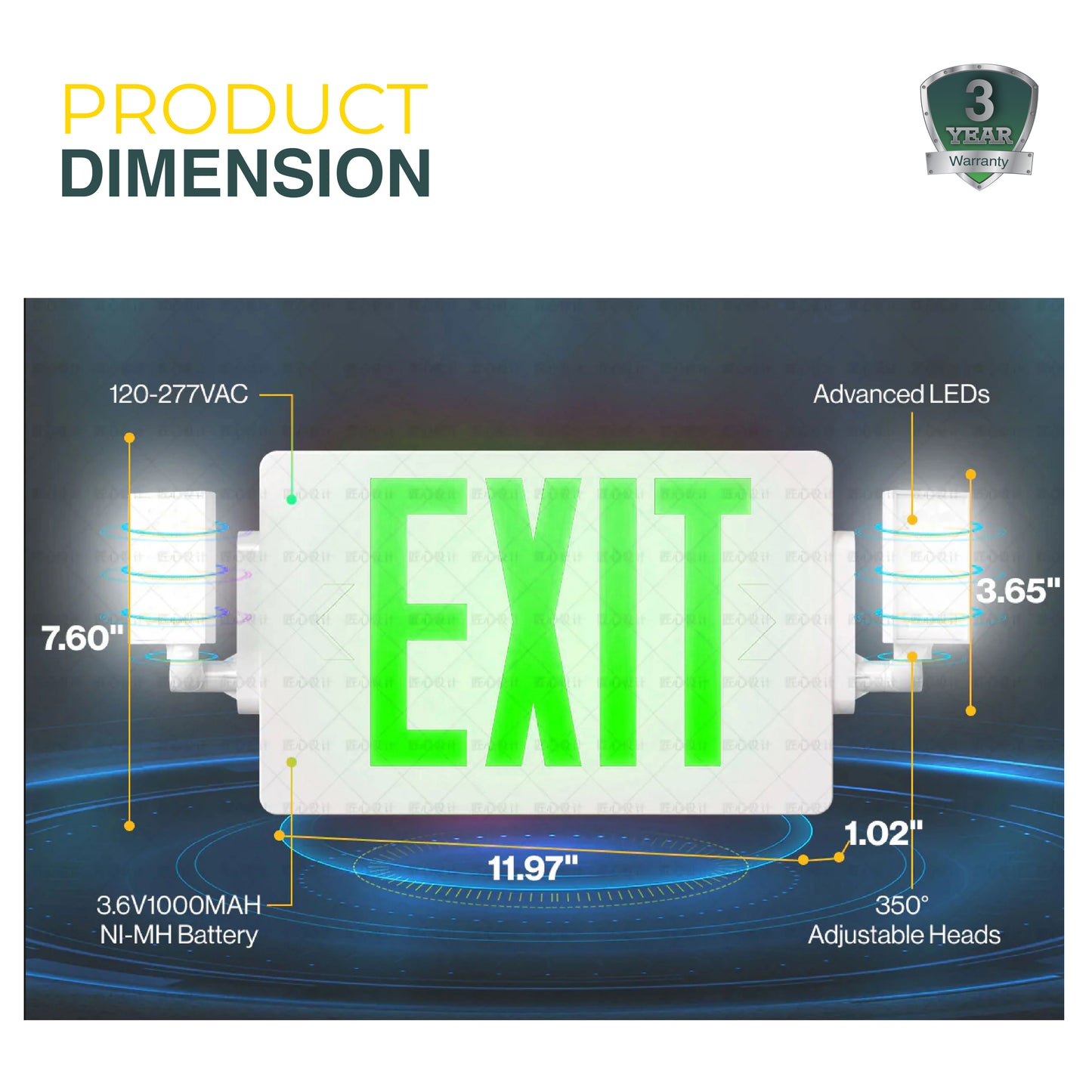 2 Head LED Exit Sign (Green)