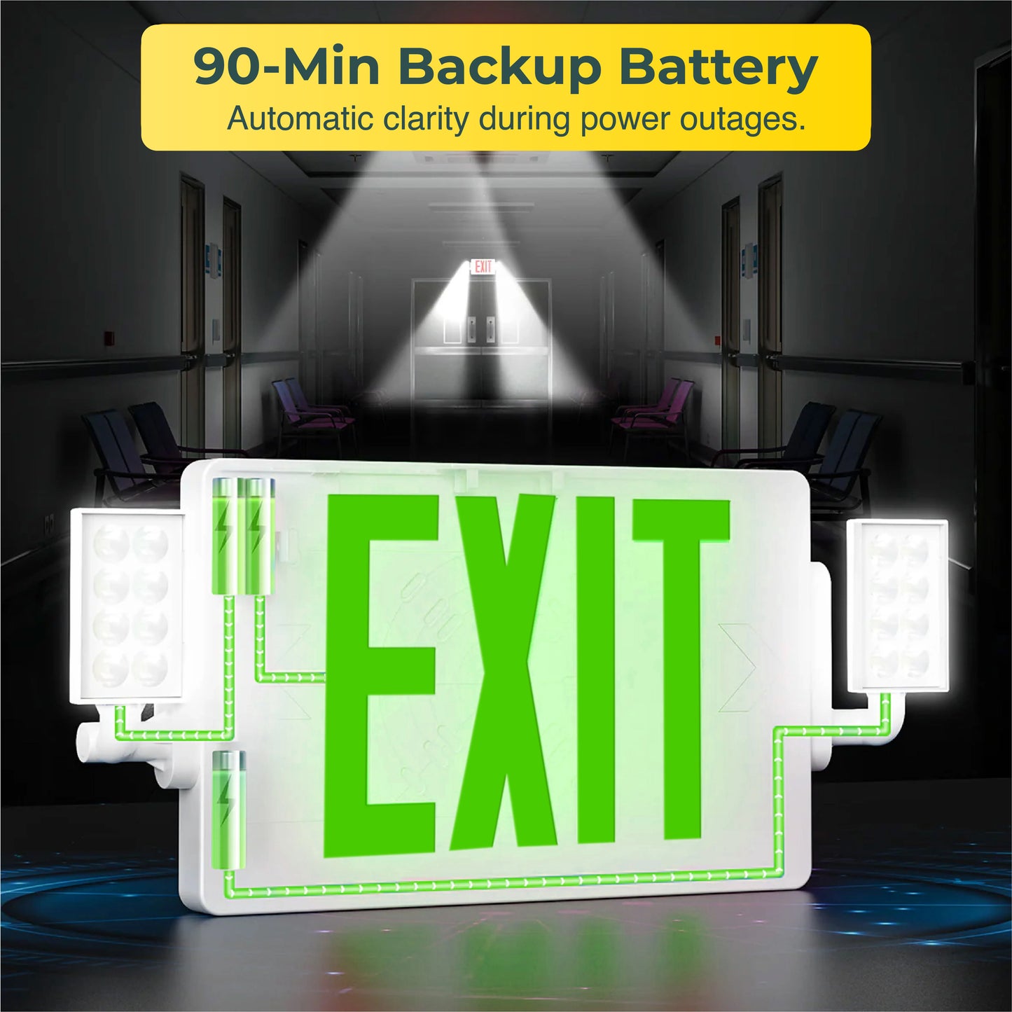 2 Head LED Exit Sign (Green)