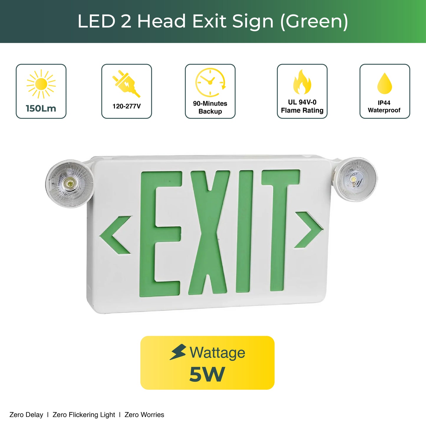 2 Head LED Exit Sign (Green)