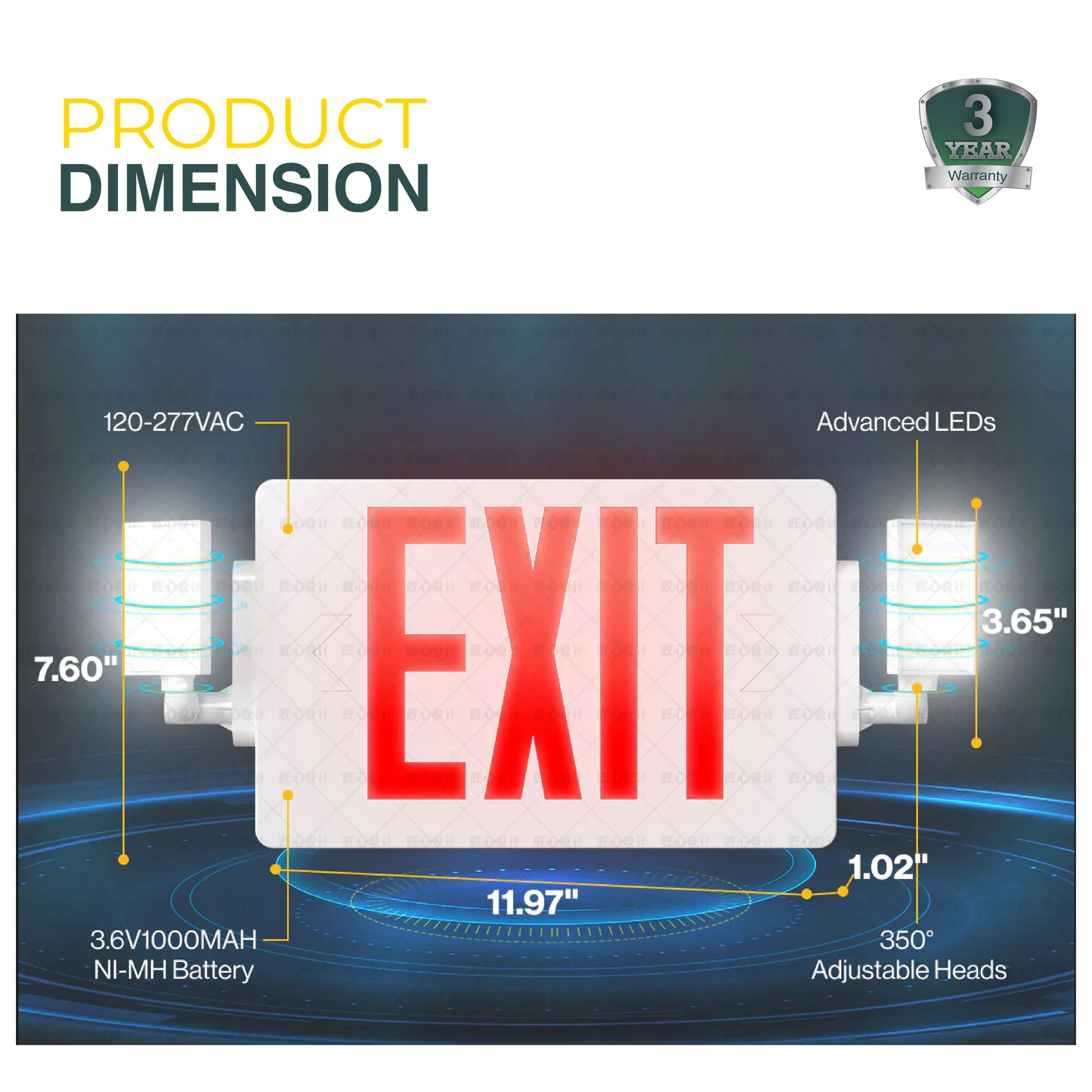 2 Head LED Exit Sign (Red)