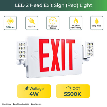 2 Head LED Exit Sign (Red)