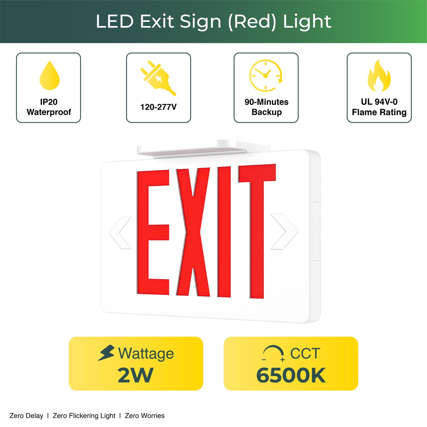 LED Exit Sign (Red), Damp Rated