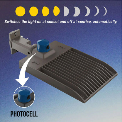 LED Pole Light with Photocell Sensor & Wattage Adjustable – 100W/150W/200W, 27000 Lumens, 5000K, IP65 Waterproof, Universal Mount for Street & Parking Lot