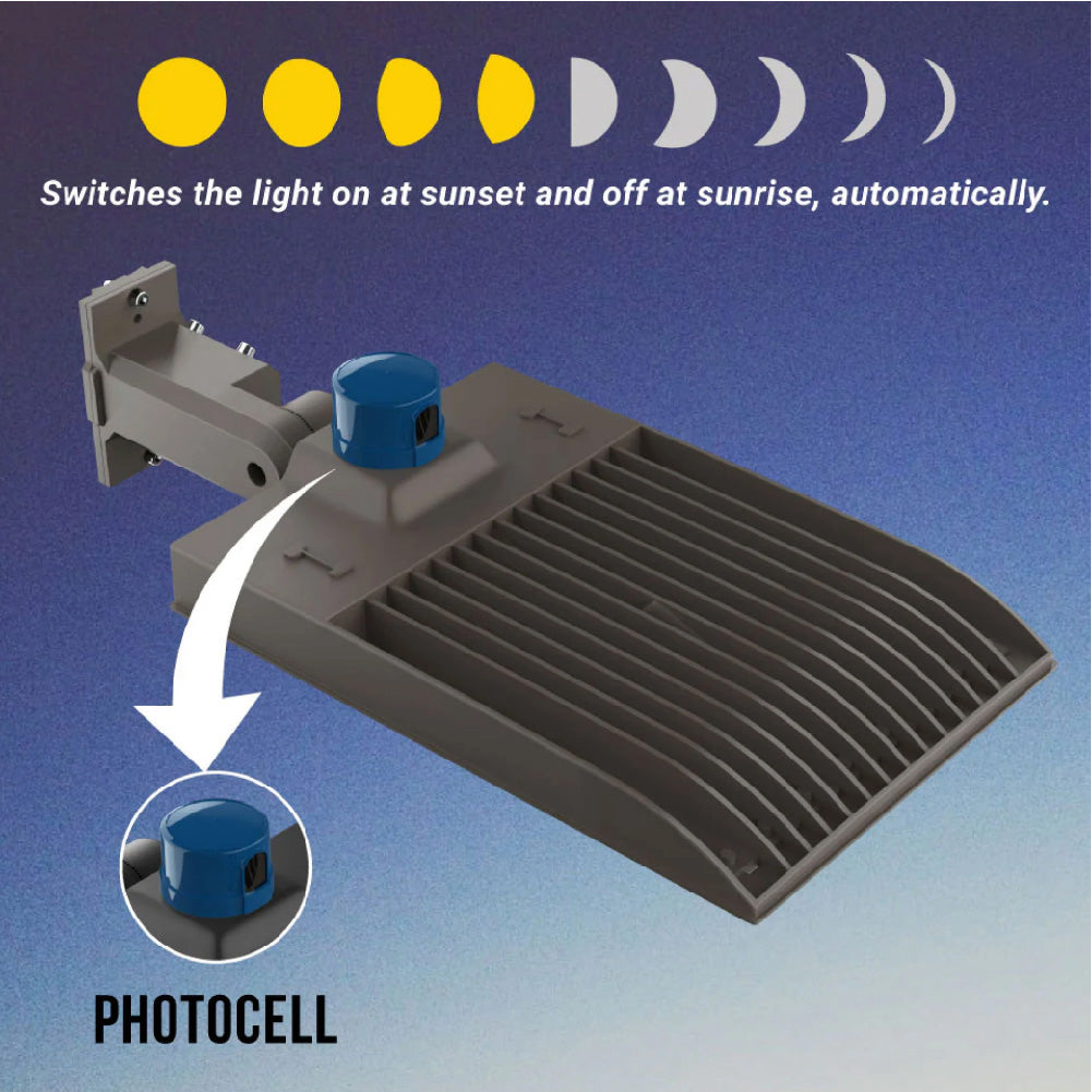 LED Pole Light with Photocell Sensor & Wattage Adjustable – 200W/240W/300W, 43360 Lumens, 5000K, IP65 Waterproof, Universal Mount for Street & Parking Lot