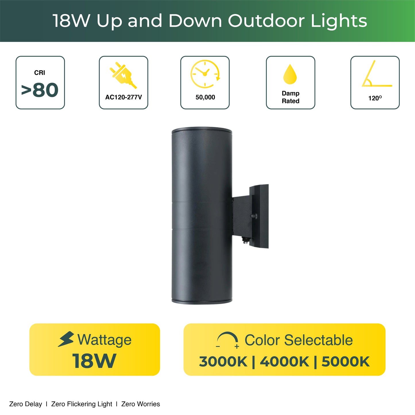 Up and Down Outdoor Lights | 18W RGBW Color Changing Wall Sconce - 1100LM 120V LED Porch Lighting with RF Remote