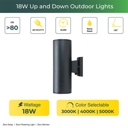 Up and Down Outdoor Lights | 18W RGBW Color Changing Wall Sconce - 1100LM 120V LED Porch Lighting with RF Remote