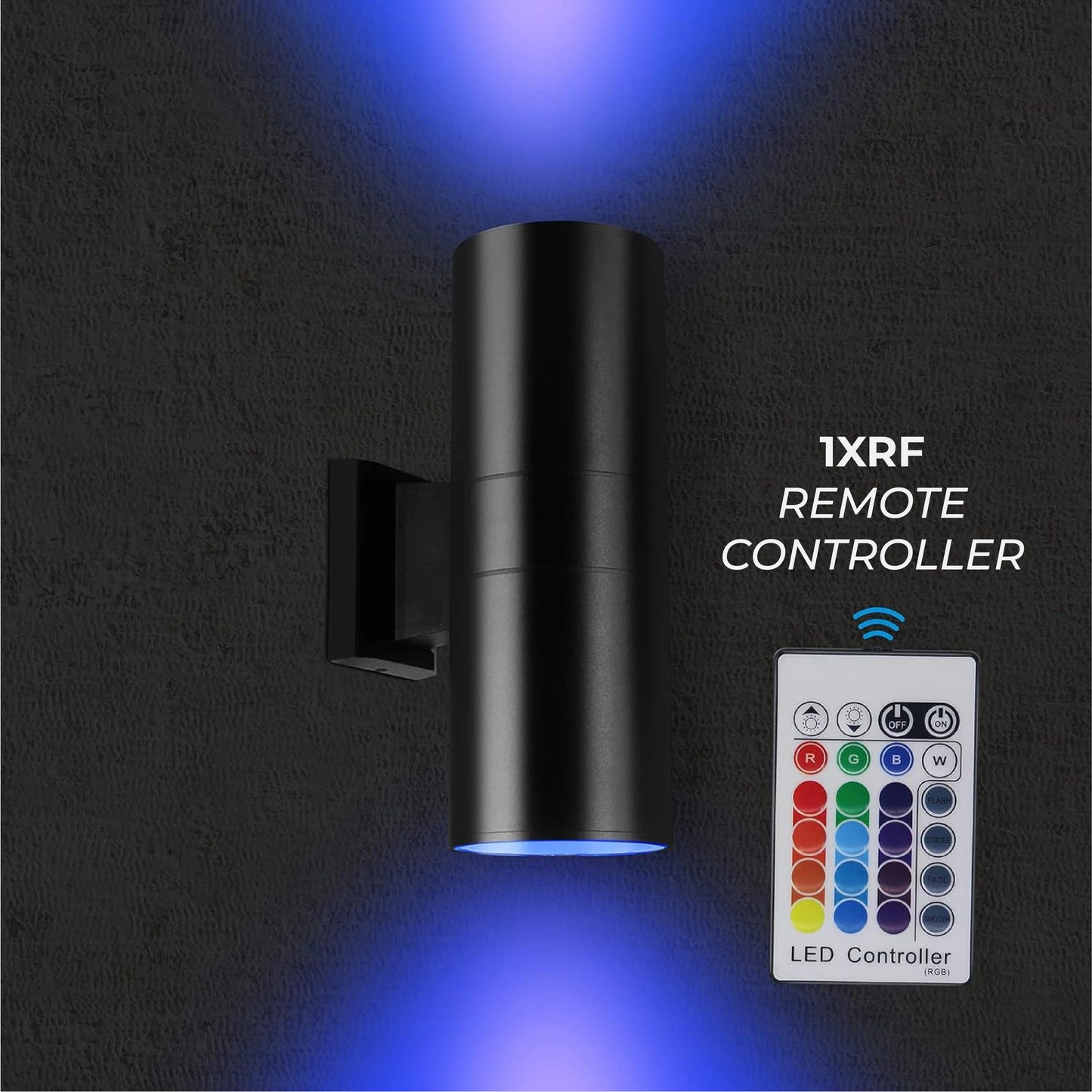 Up and Down Outdoor Lights | 72W RGBW Color Changing Wall Sconce - 7200LM 120V LED Porch Lighting with RF Remote