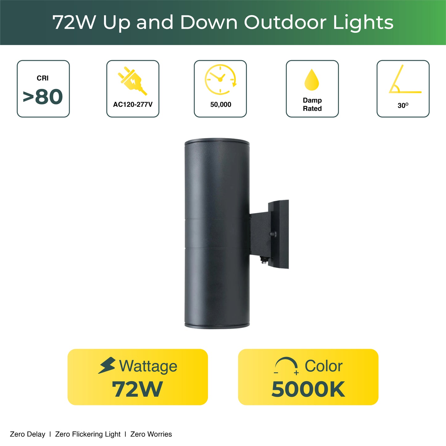 Up and Down Outdoor Lights | 72W RGBW Color Changing Wall Sconce - 7200LM 120V LED Porch Lighting with RF Remote