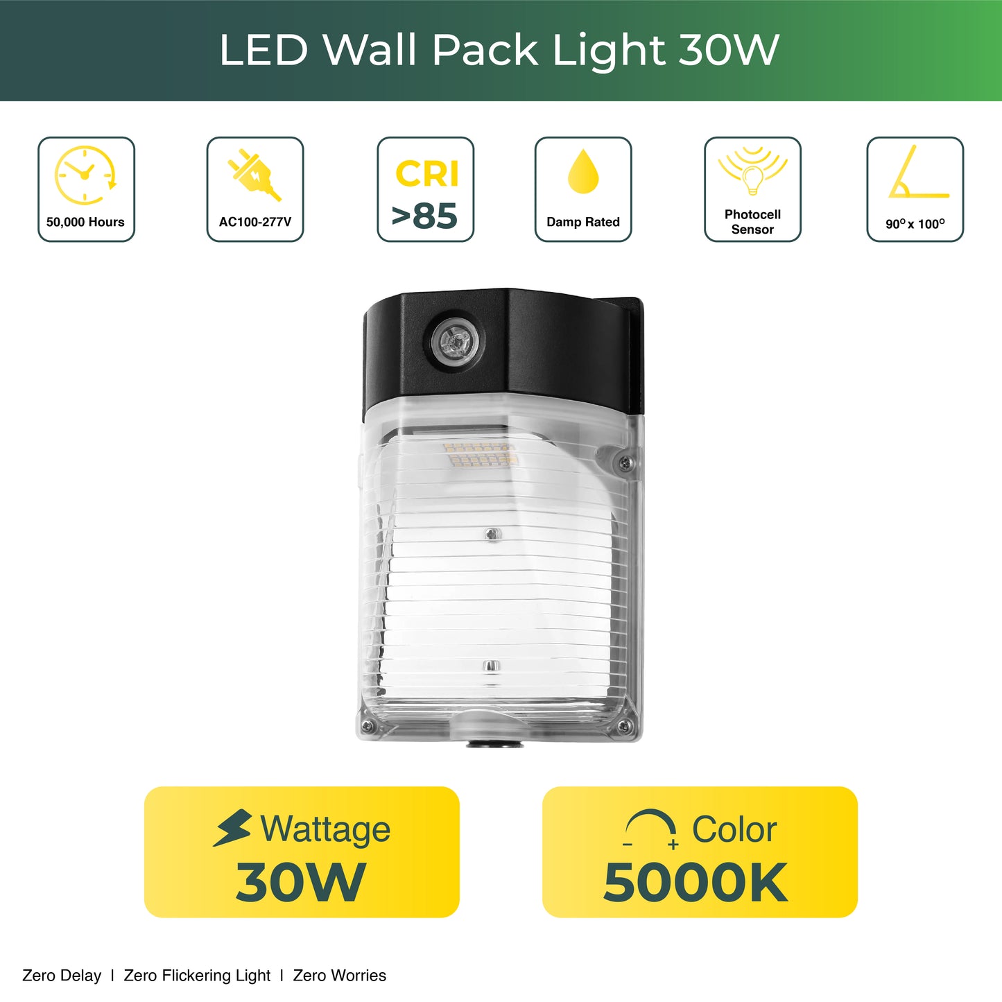 30W LED Wall Pack Light with Photocell, 3450LM 5000K Daylight Dusk to Dawn, Waterproof Security Lighting