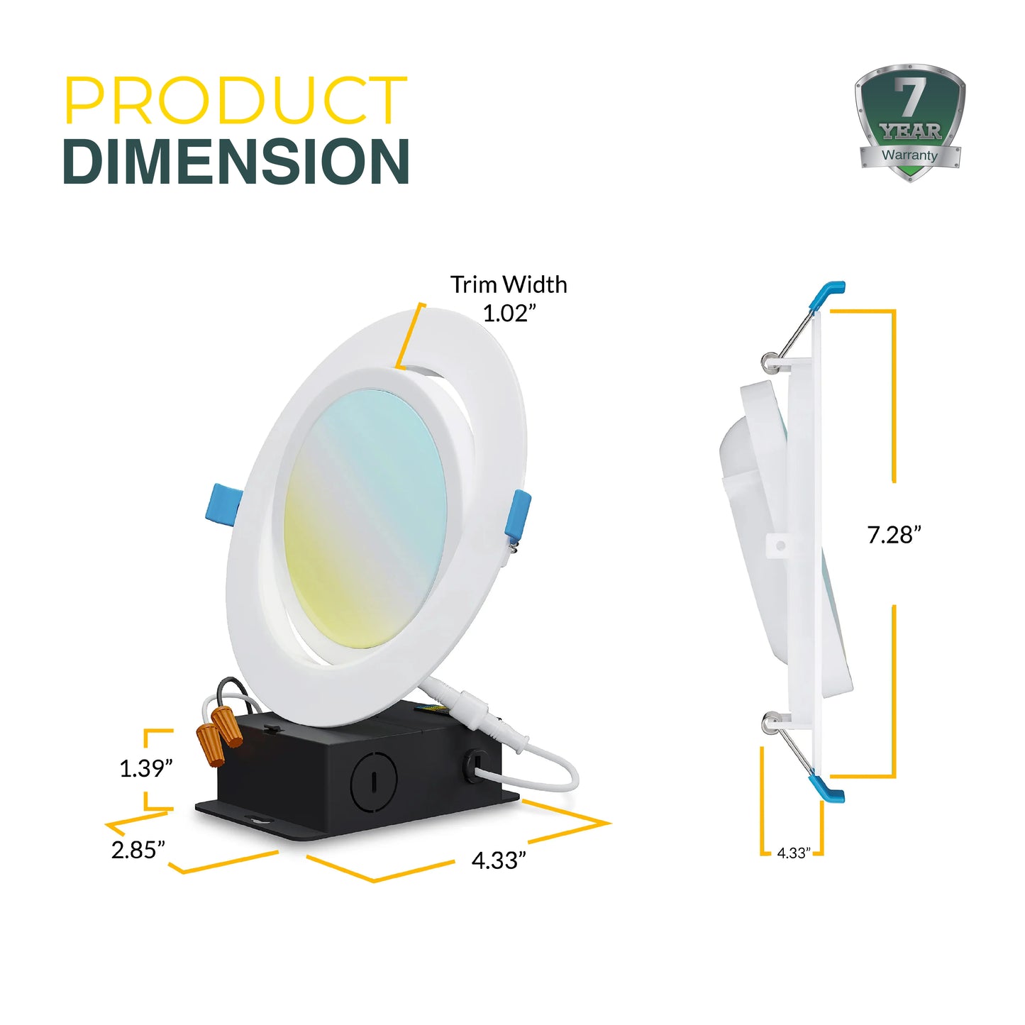 Recessed LED Lighting, 6 Inch, Slim Gimbal, Selectable CCT, 900 Lumens