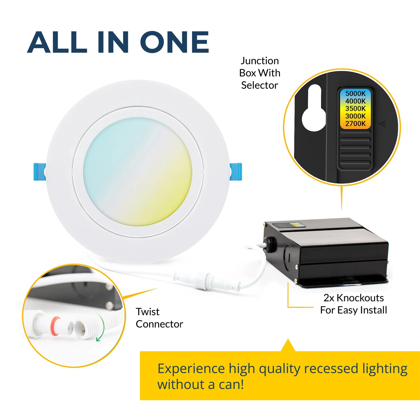 Recessed LED Lighting, 6 Inch, Slim Gimbal, Selectable CCT, 900 Lumens