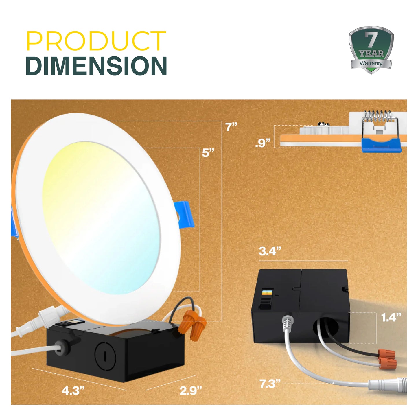 Recessed LED Lighting, 6 Inch, Slim, Wafer Thin, Night Light, Selectable CCT, 1500 Lumens